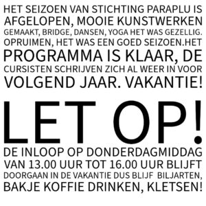 Inloop Biljart, donderdagmiddag, stichting paraplu de ronde venen